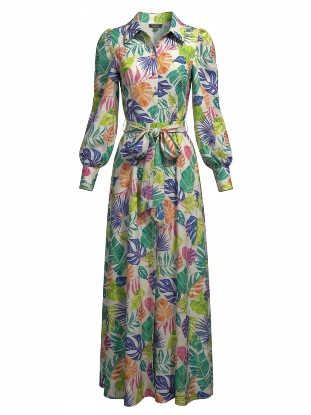 Maxi Shirt Dress Size L Maxi Pink Blue Green Button-Front NWT